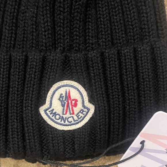 Moncler Black Beanie with Brown Fur Pom - Picture 2 of 2